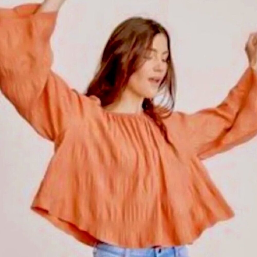 ELIZABETH AND JAMES Orange Crop Boho OVERSIZED Peasant Top Size M